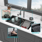 33" Undermount Waterfall Gunmetal Kitchen Sink