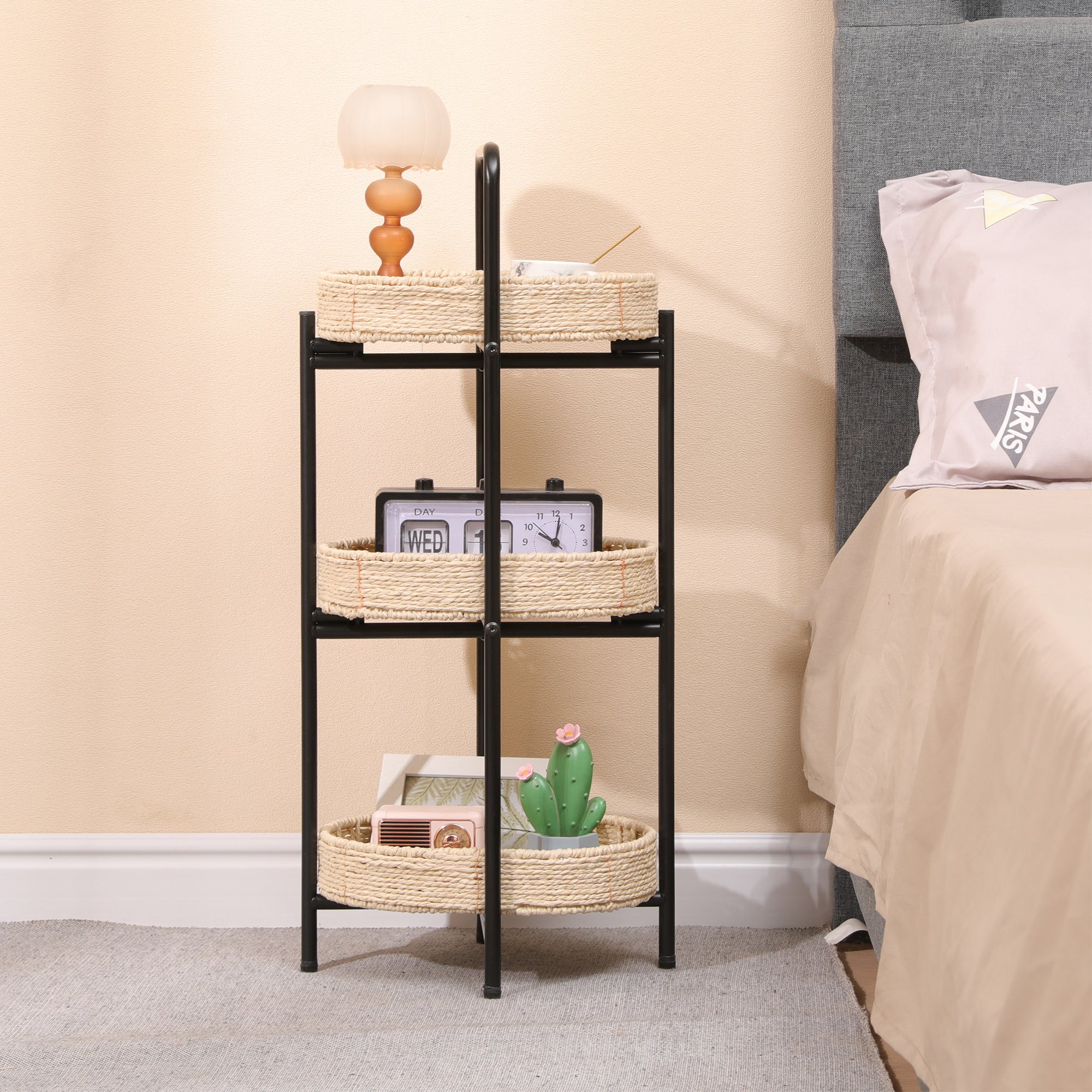 3 Tiers Tray Tables Paper Rope Woven Side Table