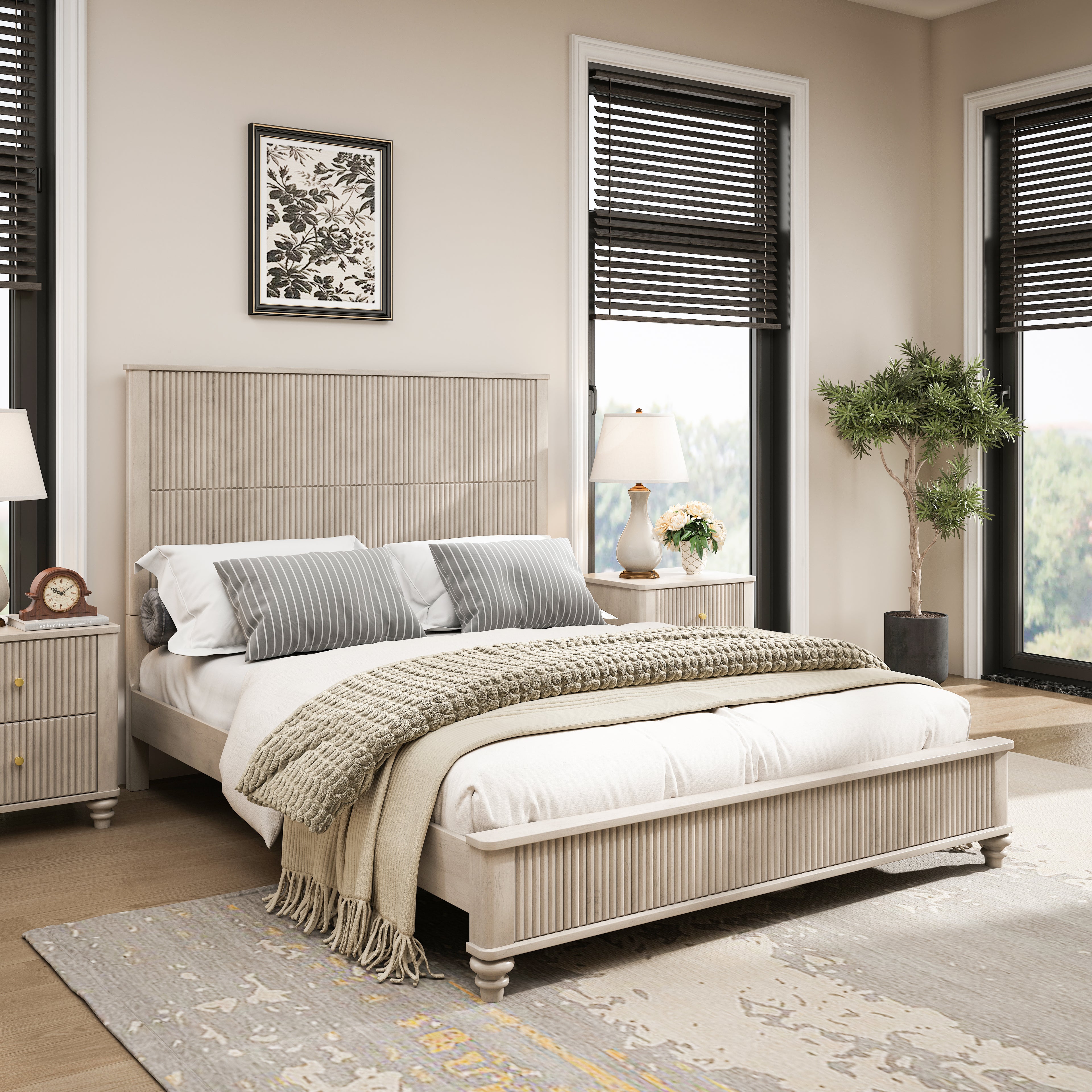 3-Piece Bedroom Set With Queen Size Bed And 2 Nightstands