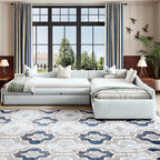 Upholstered Double Twin Size Daybed with Trundle and Drawer
