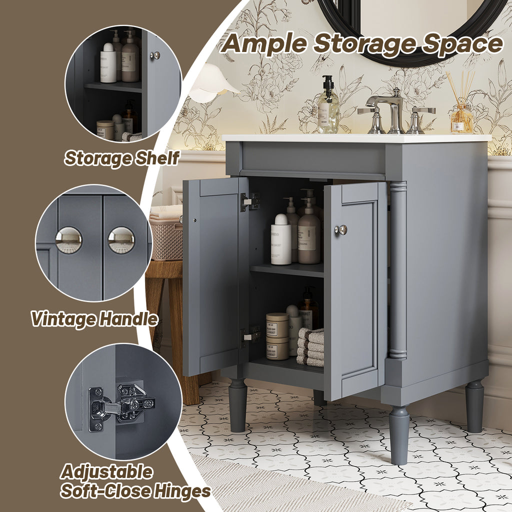 24" Bathroom Vanity with Top Sink and Storage
