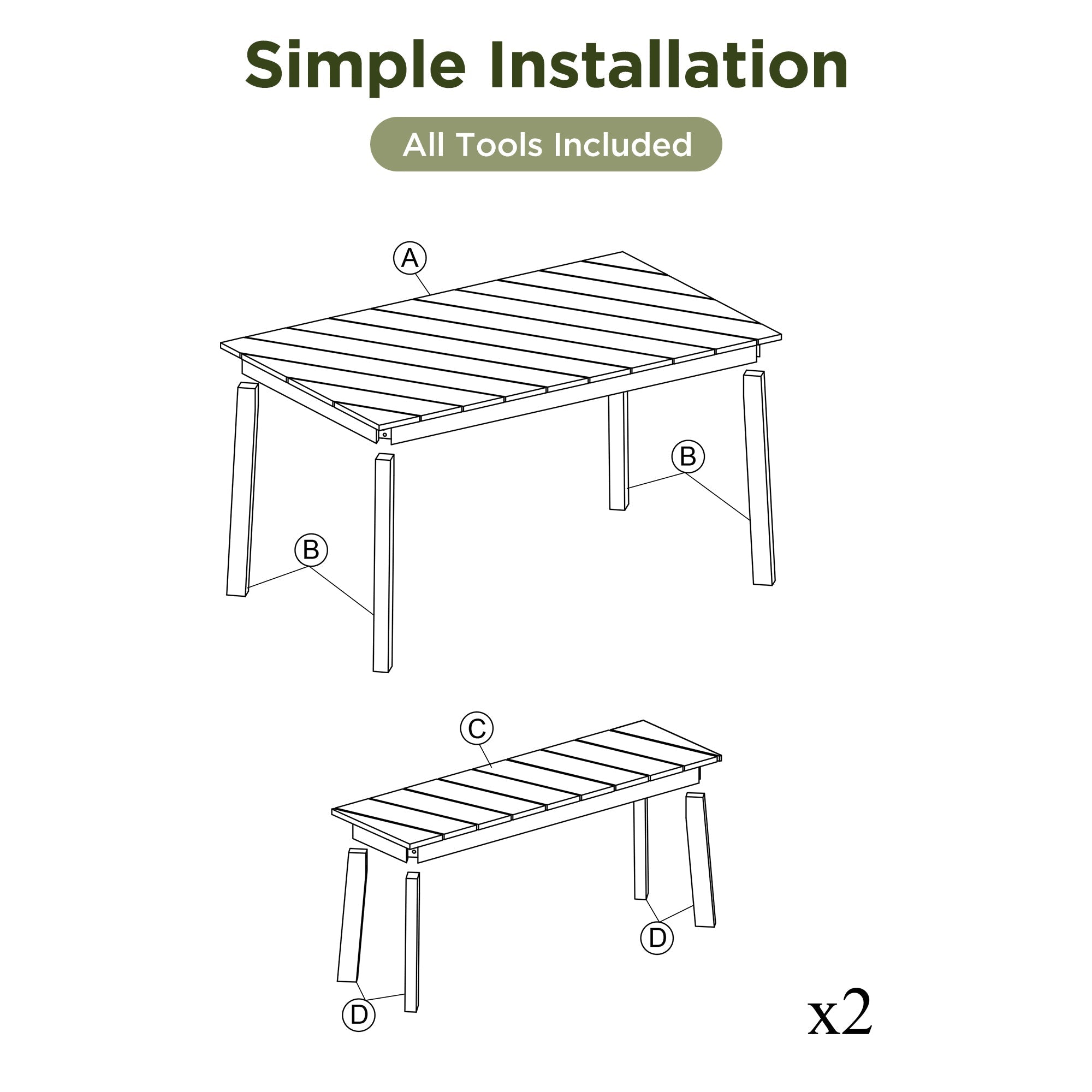 Go 3-Piece Acacia Wood Table Bench Dining Set