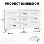 9 Drawer Dresser for Bedroom, Metal Profile Chest of Drawers