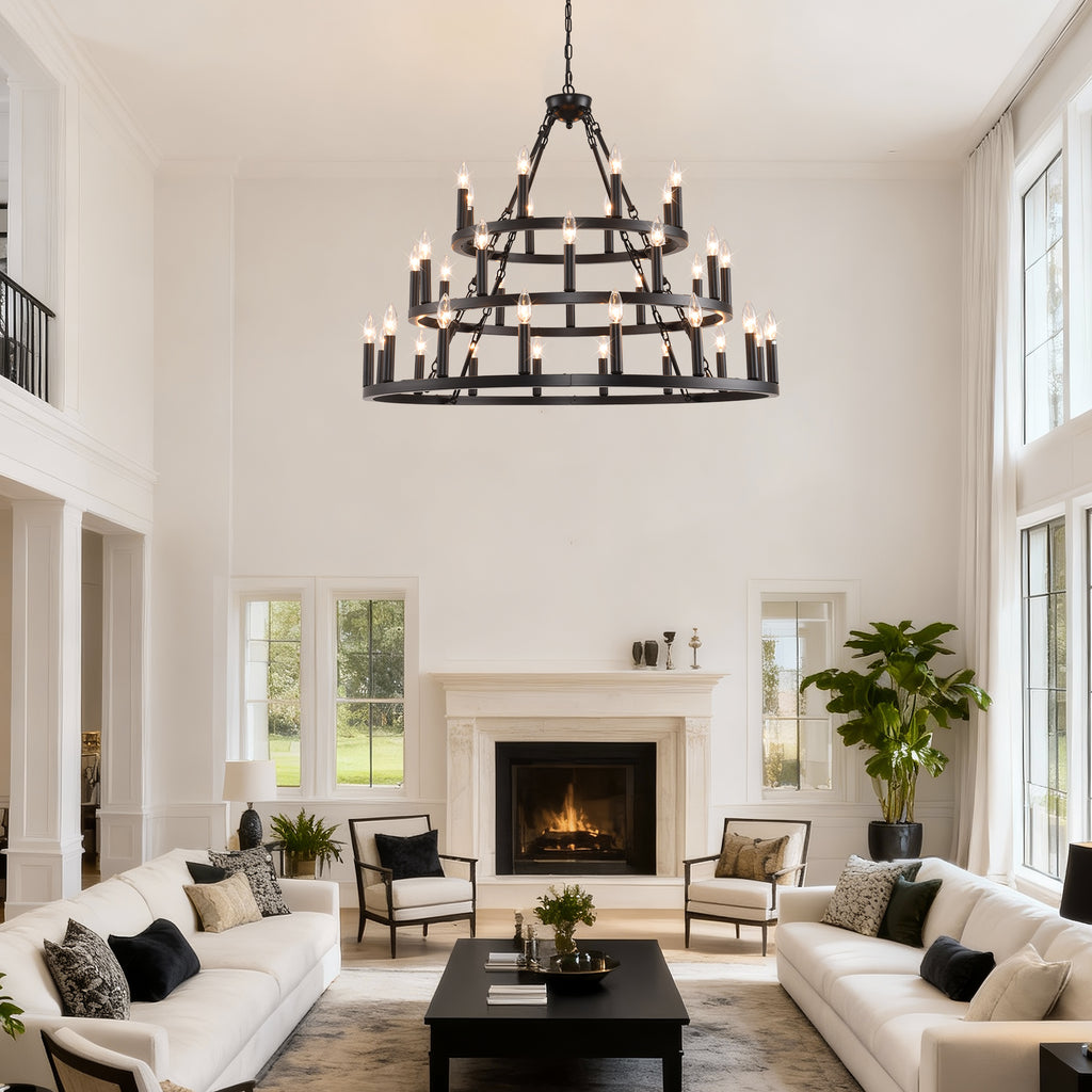 39.37 Inch 3 Tiers Wagon Wheel Chandelier