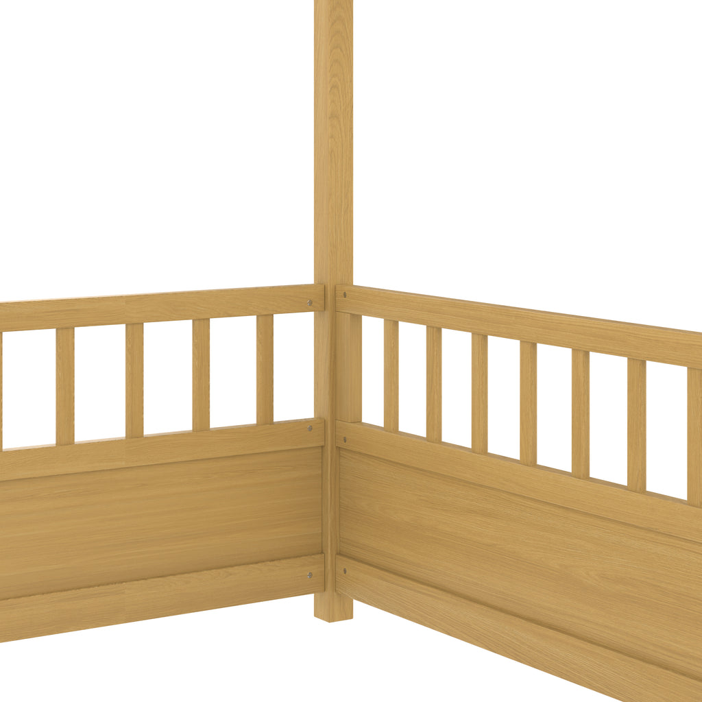 Full Size Floor Wooden Bed with House Roof Frame