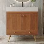 Mid-Century Freestanding Bathroom Vanity with Faux Marble Top