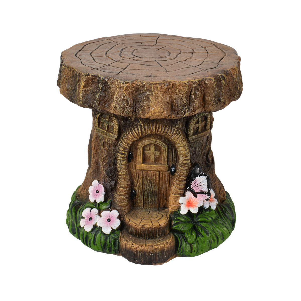 Tree Stump Fairy House Stool Garden Statue