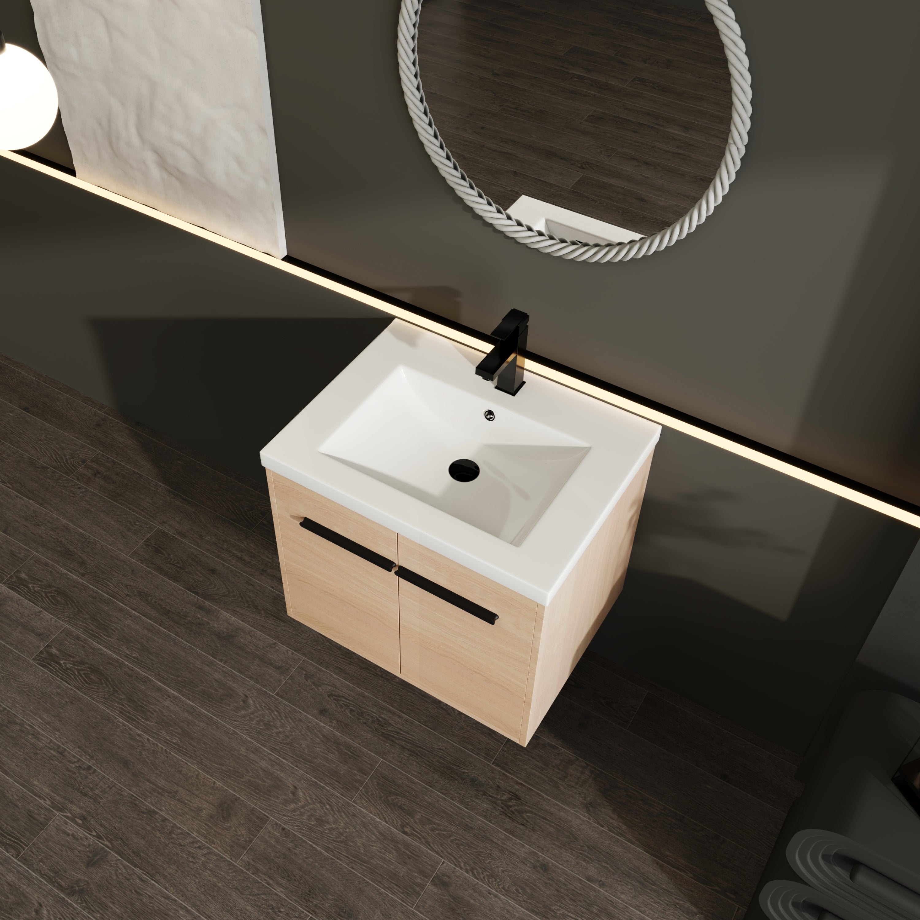 24" Wall Mounted Bathroom Vanity with Resin Basin