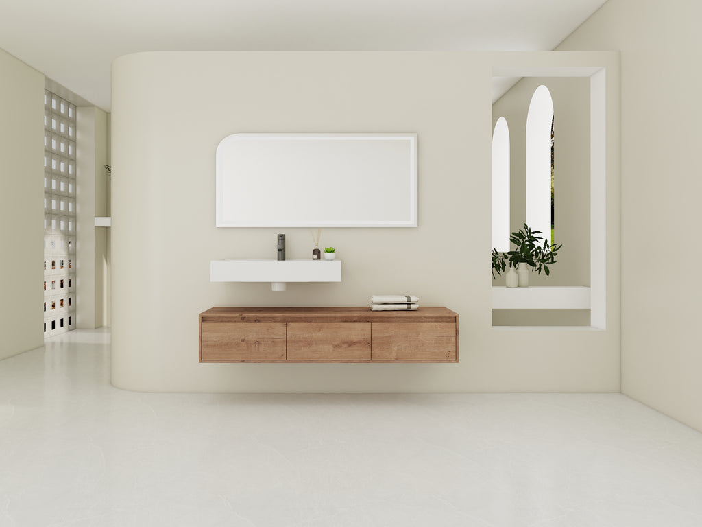 60 Inch Wall-Mounted Bathroom Vanity with Resin Sink