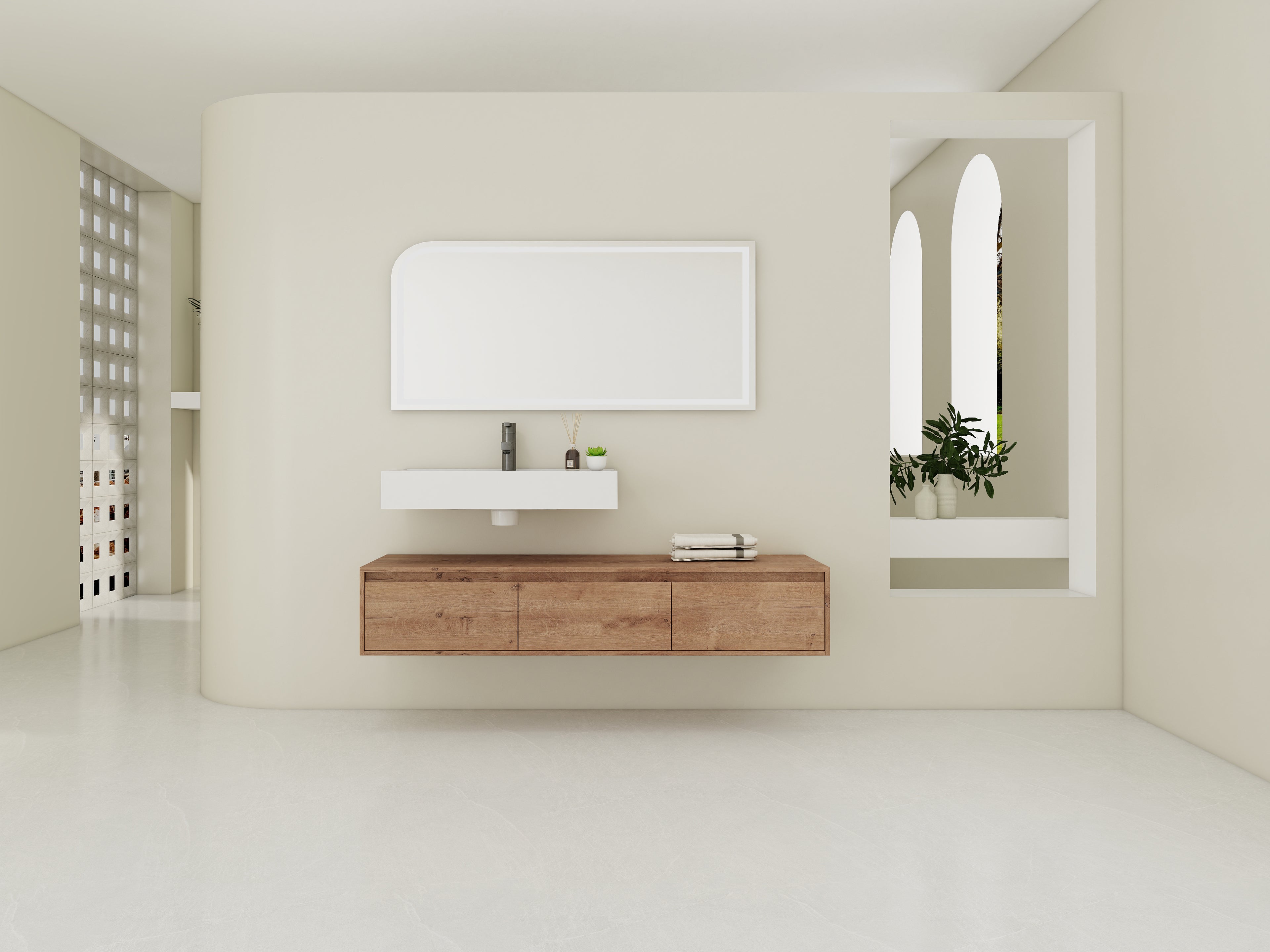 60 Inch Wall-Mounted Bathroom Vanity with Resin Sink