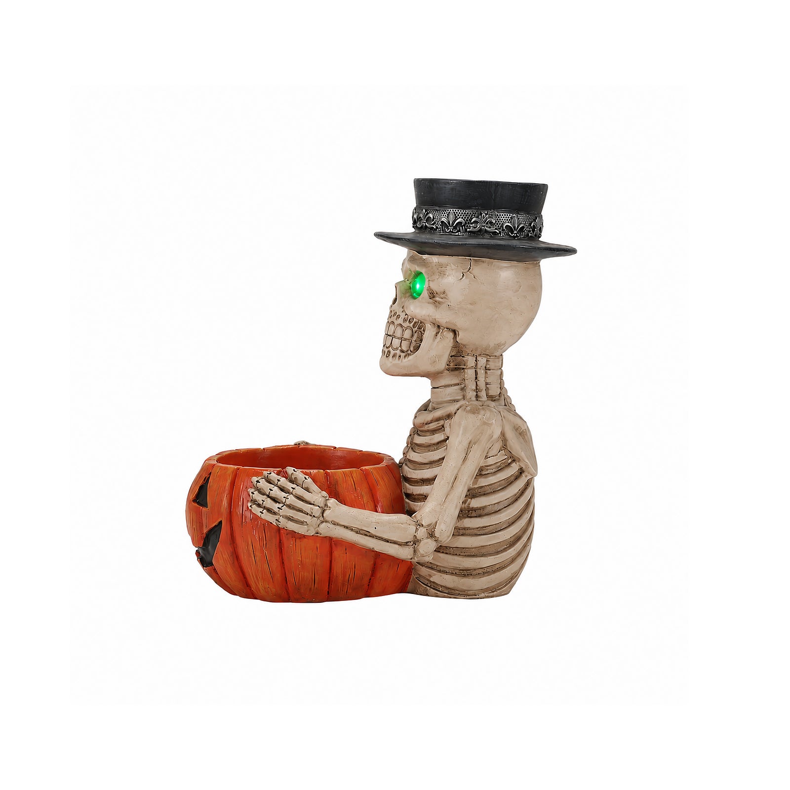 Halloween Skeleton Figurine with Pumpkin Candy Bowl & Candle Holder