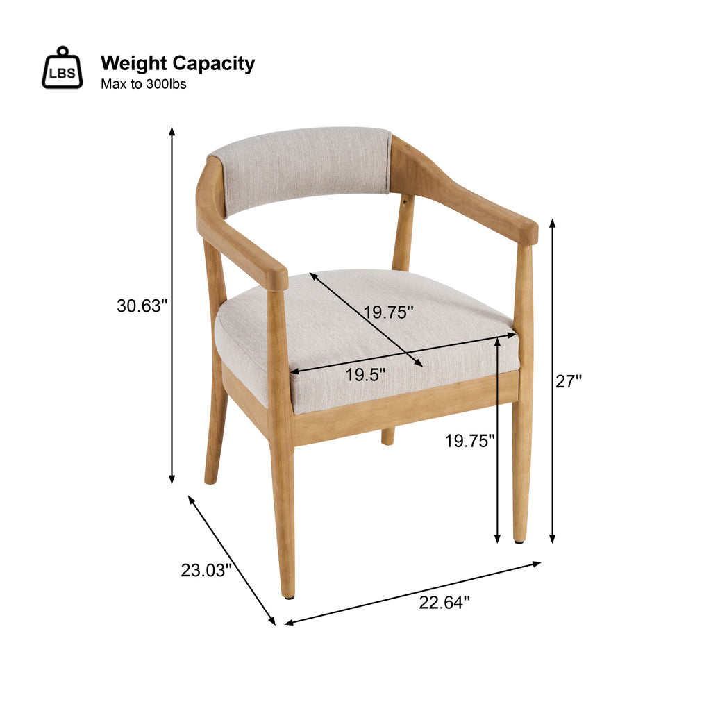 Wood Frame Upholstered Dining Chairs with Armrests - Set of 2