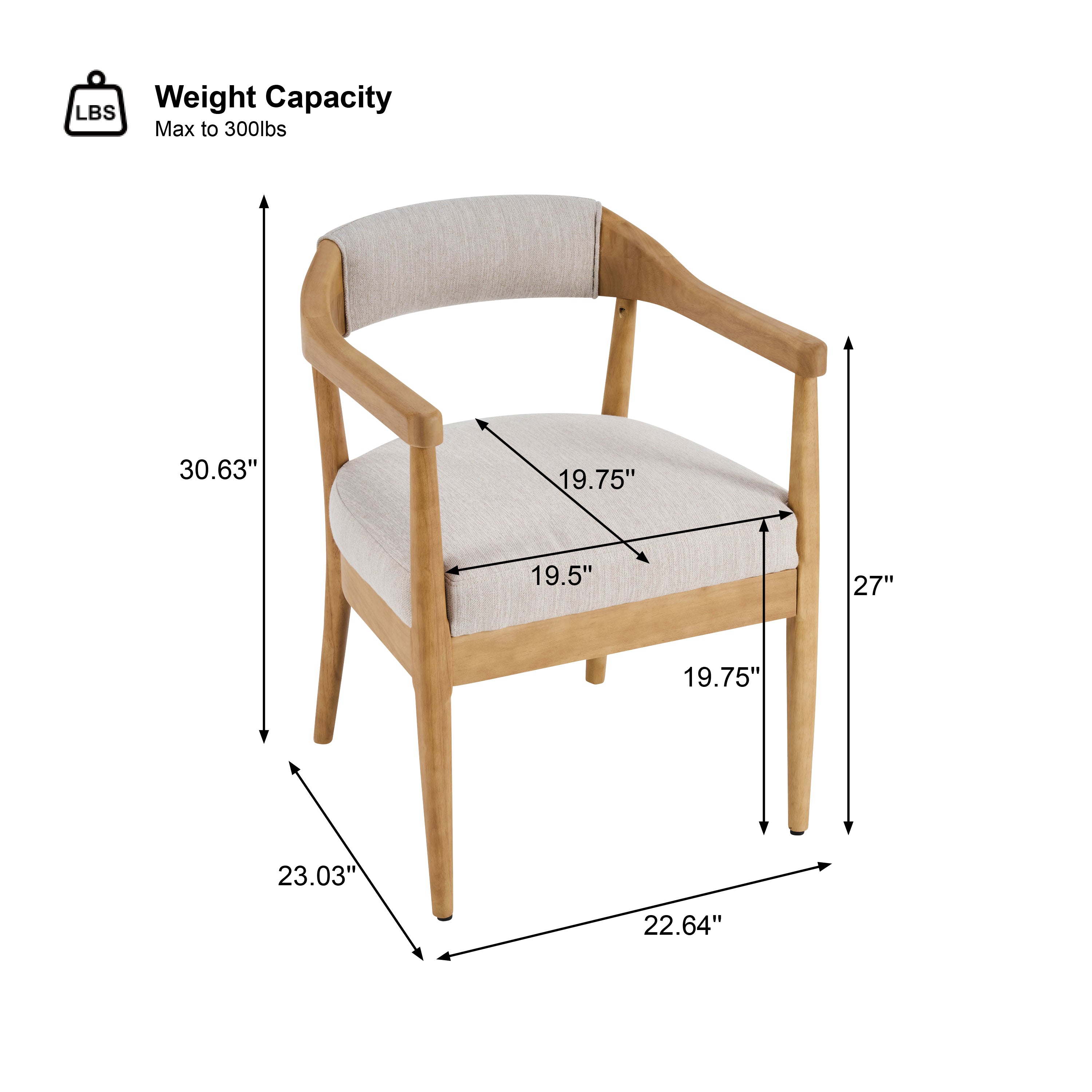 Wood Frame Upholstered Dining Chairs with Armrests - Set of 2