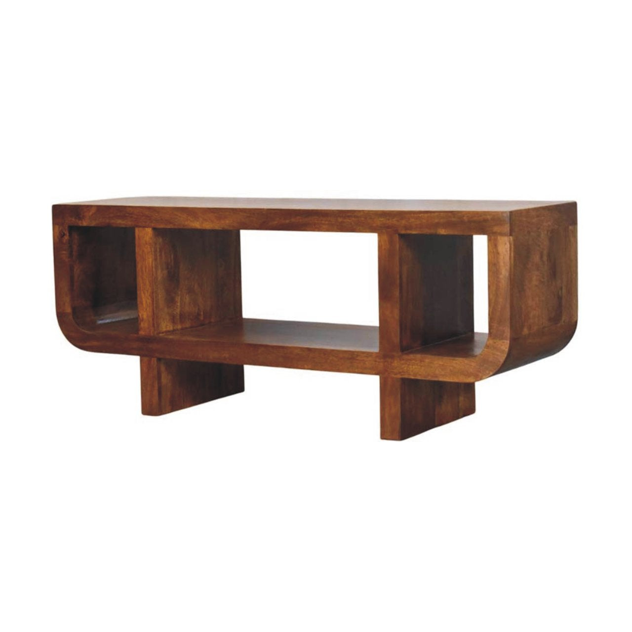 Solid Wood Orion Curved Media Unit, 3 Open Slots, Chestnut