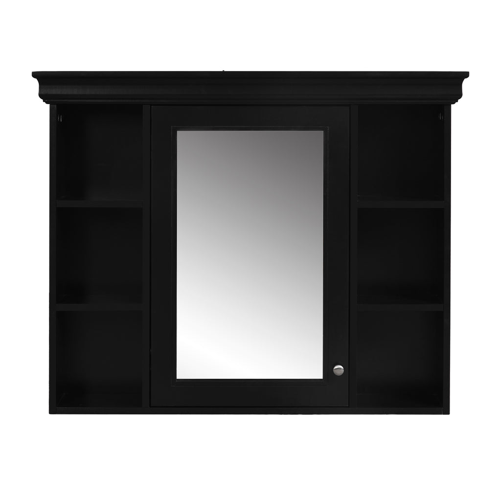 35'' x 28'' Black Wall Mounted Bathroom Storage Cabinet with Mirror Door