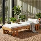 Teak Finish Acacia Wood Daybed with Cream Cushion