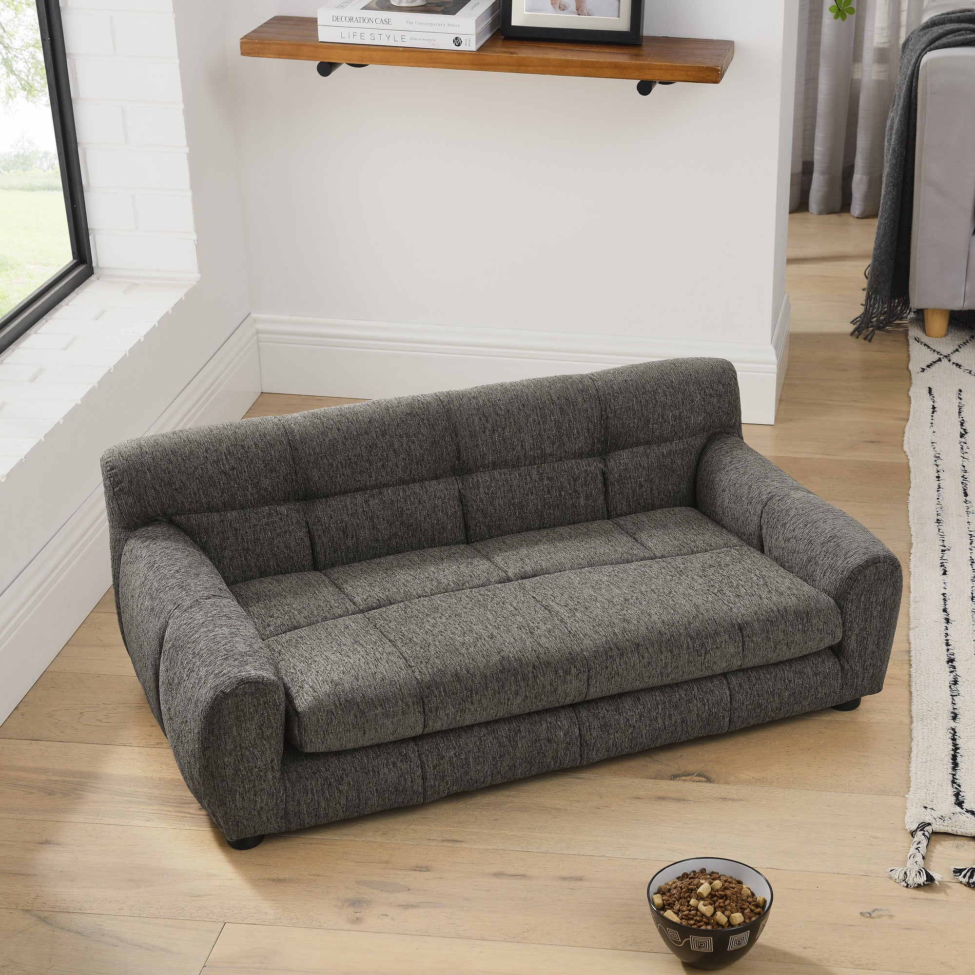 Modern Dark Gray Pet Sofa with Backrest and Armrests