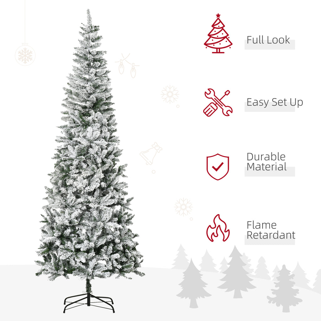 HOMCOM 9ft Unlit Snow-Flocked Slim Pine Christmas Tree