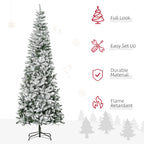 HOMCOM 9ft Unlit Snow-Flocked Slim Pine Christmas Tree