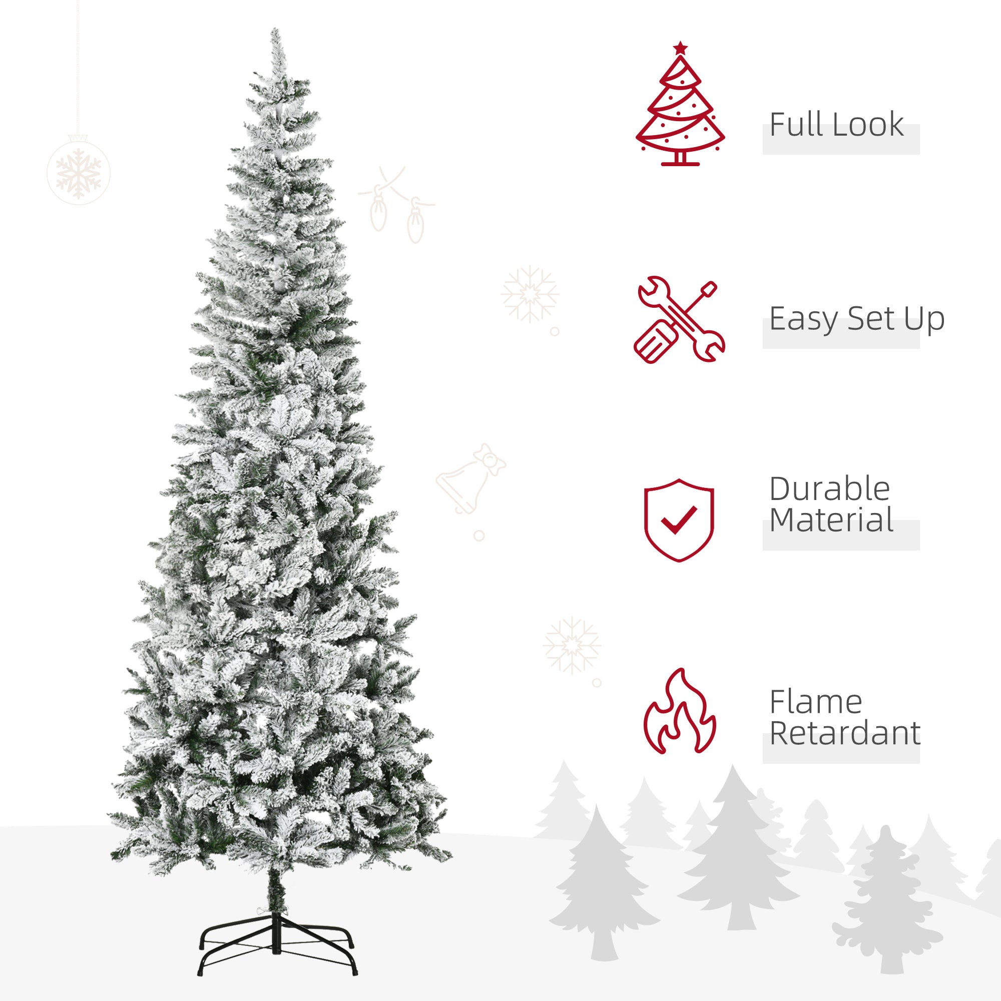 HOMCOM 9ft Unlit Snow-Flocked Slim Pine Christmas Tree