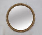 31.9" Woven Rattan Decorative Round Mirror with Wrapped Accents
