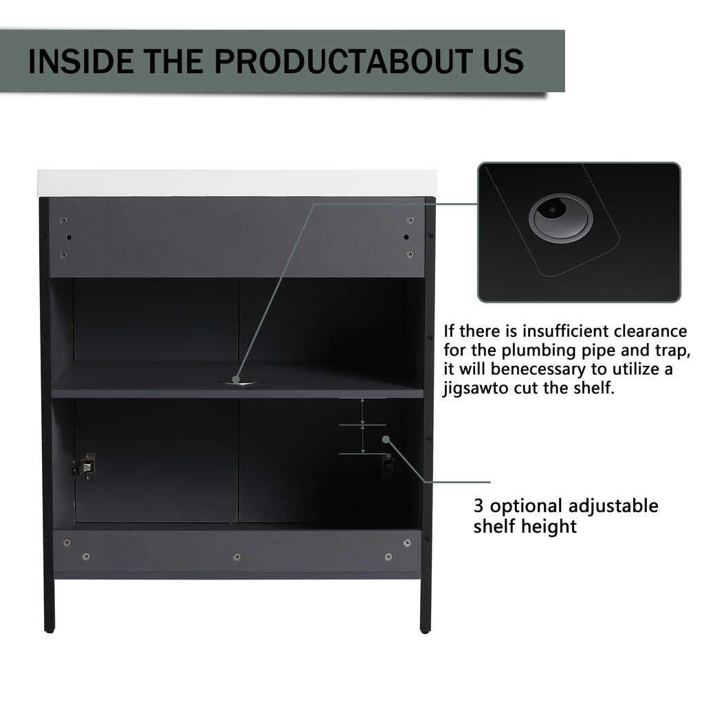 30" Freestanding Bathroom Vanity with Resin Sink & 2 Soft-Close Cabinet Doors