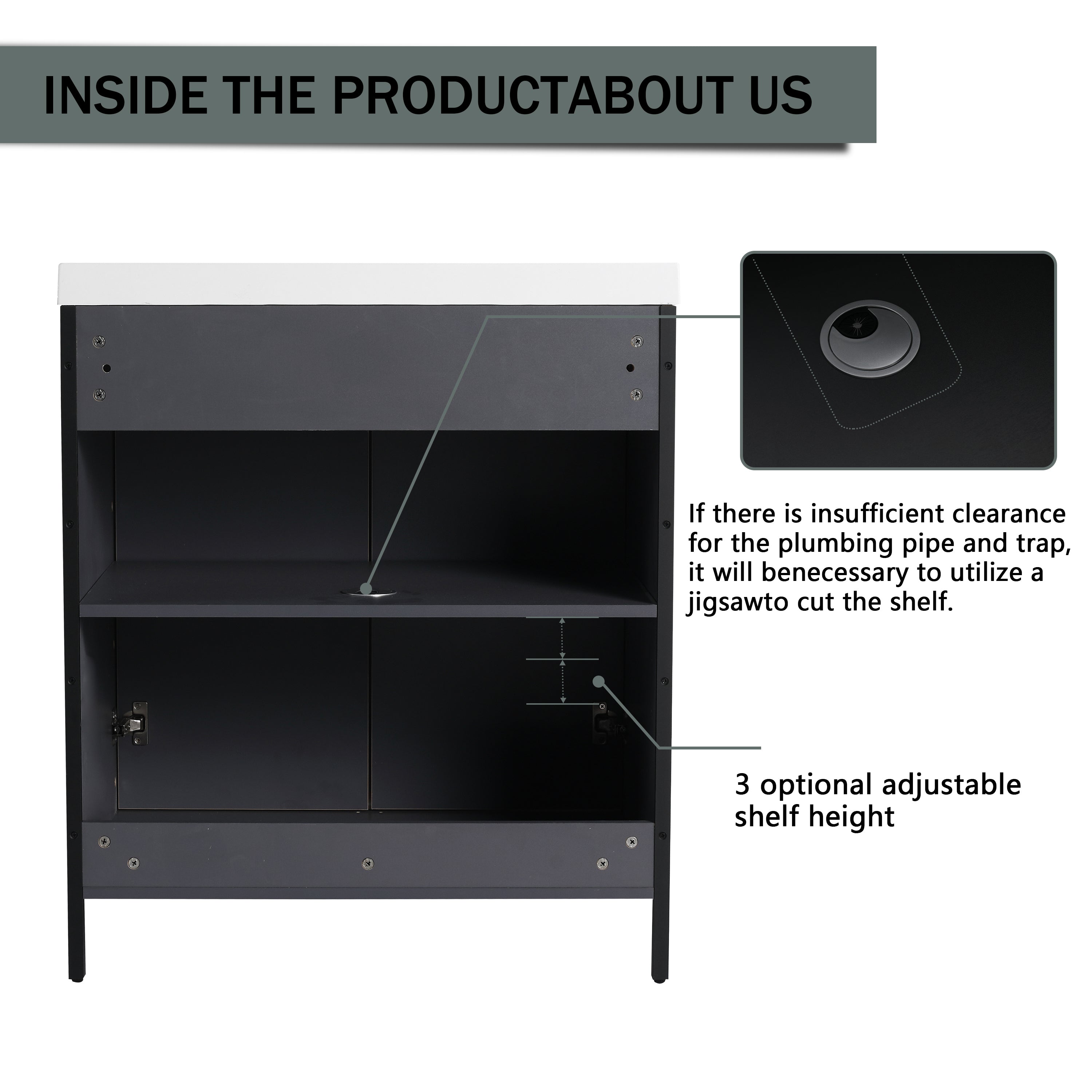 30" Freestanding Bathroom Vanity with Resin Sink & 2 Soft-Close Cabinet Doors