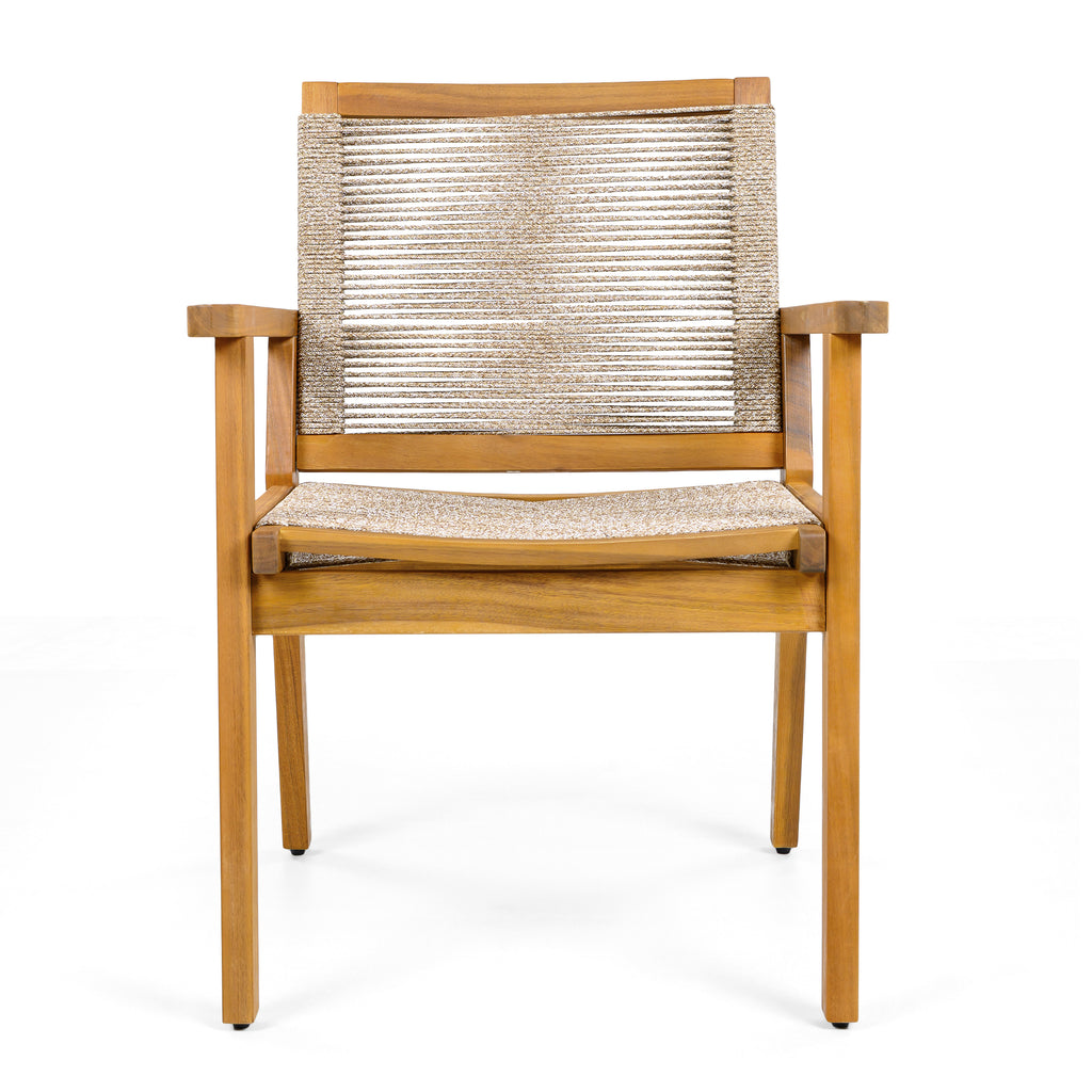 Outdoor Dining Chairs Set of 2, Teak Finish Wood Frame and Mix