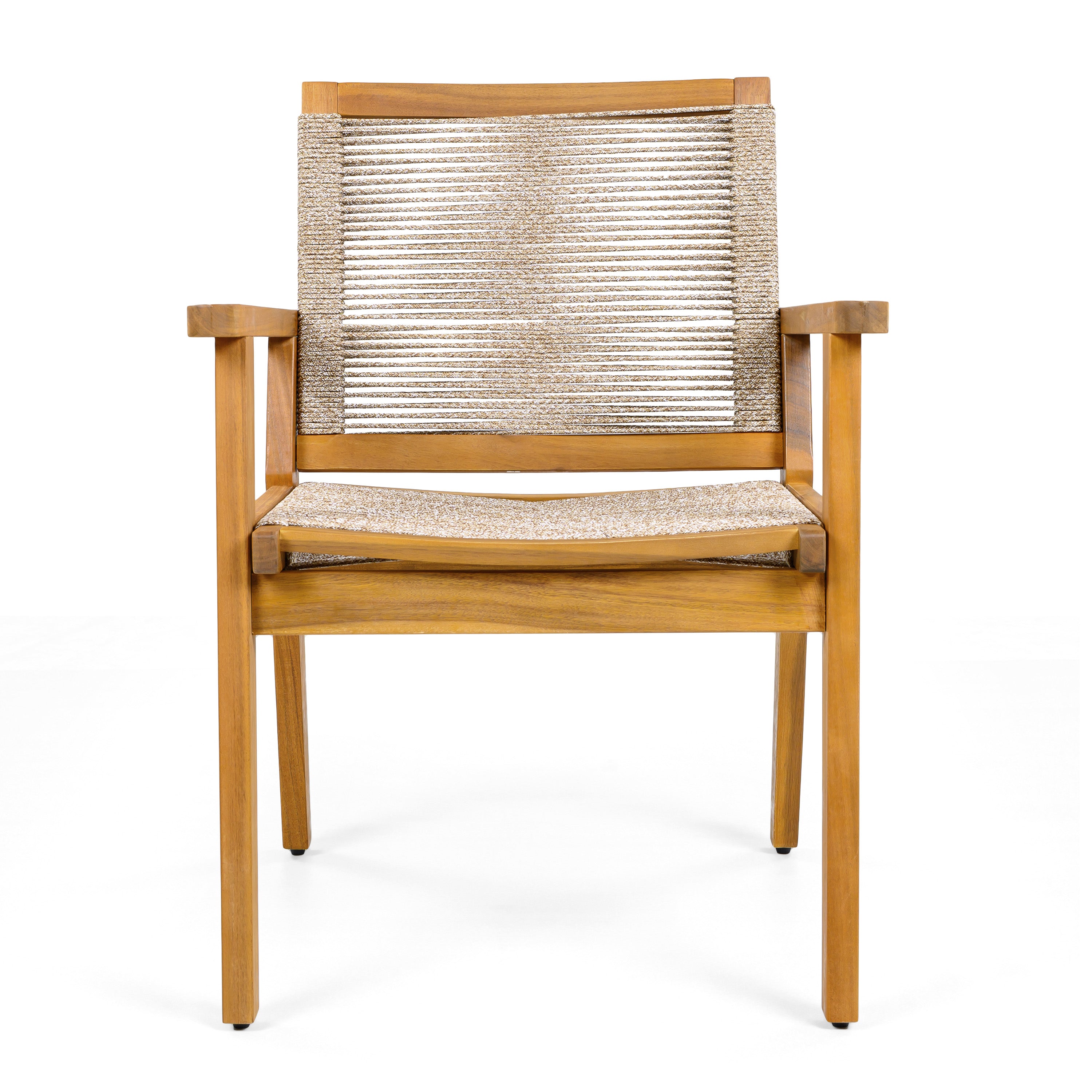 Outdoor Dining Chairs Set of 2, Teak Finish Wood Frame and Mix