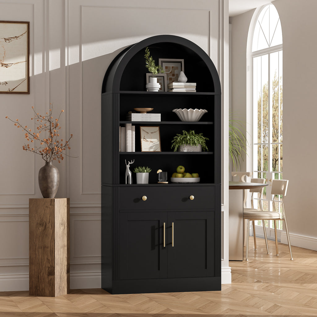 Arched Bookshelf with Storage Cabinet