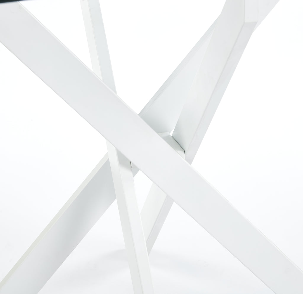 Modern Glass Dining Table with Cross Metal Legs