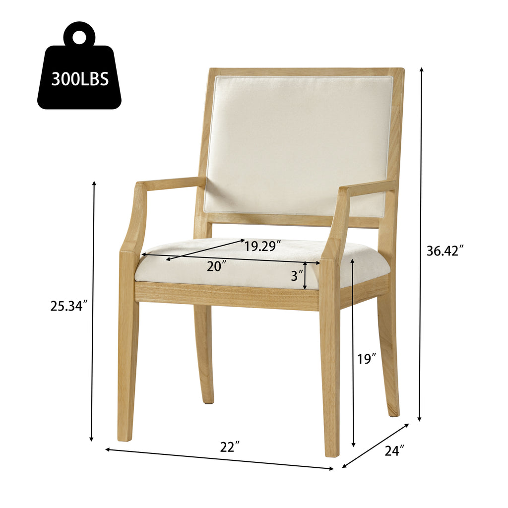 Indoor Upholstered  Arm Dining Chairs With Rubber Wood(Set of 2),Natural+Beige
