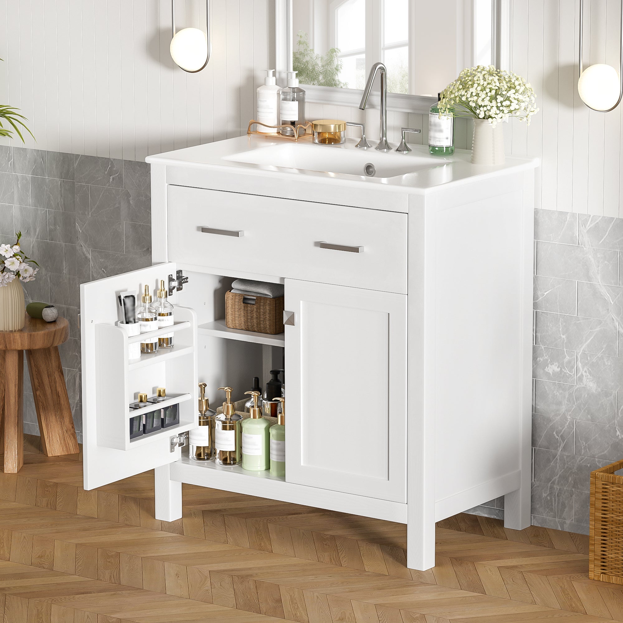30-Inch Bathroom Vanity with Ceramic Sink, Modern
