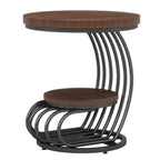 19.68" Round Vintage End Table with 2-Tier Storage – Rustic