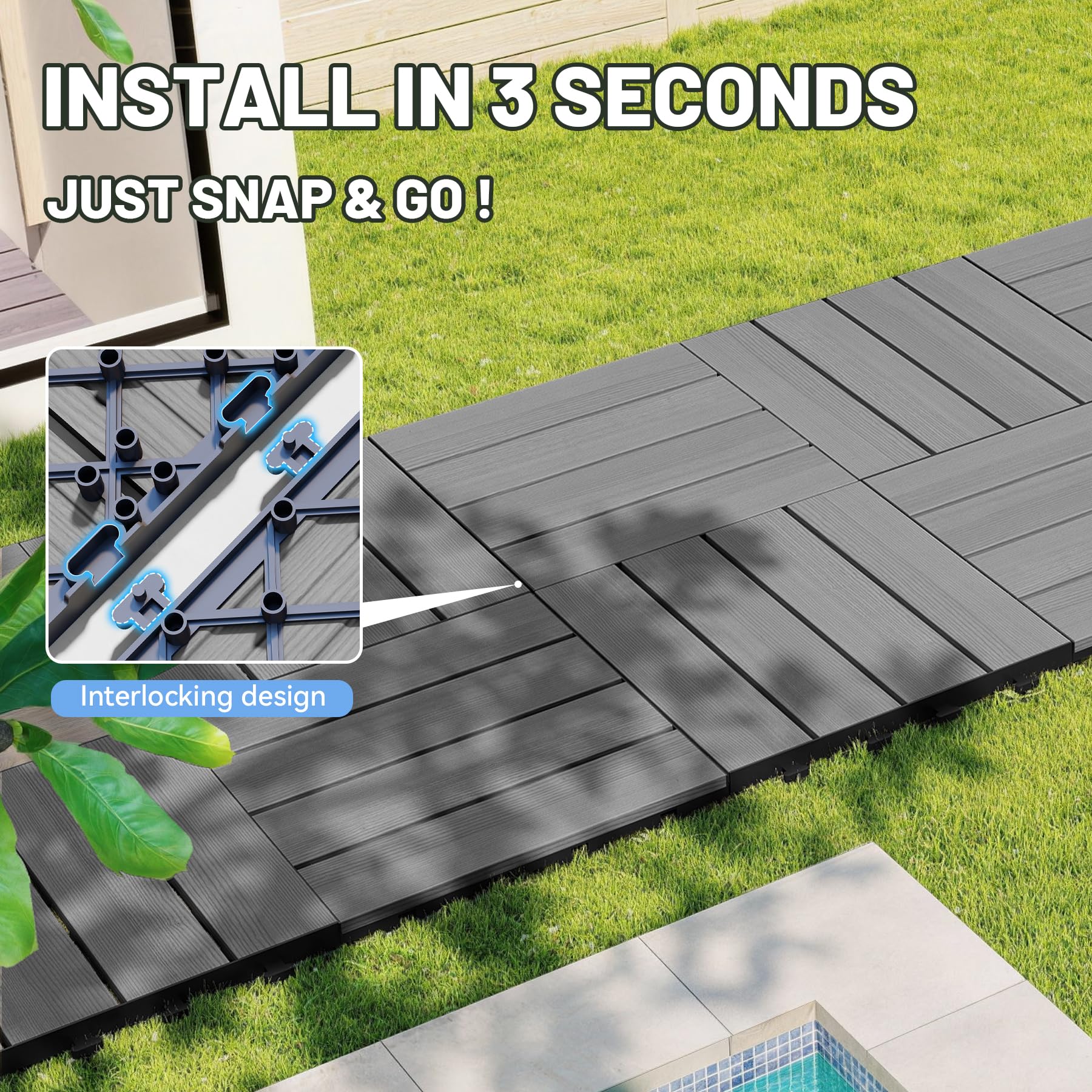 44 Pcs Interlocking Deck Tiles - HDPE Outdoor Flooring