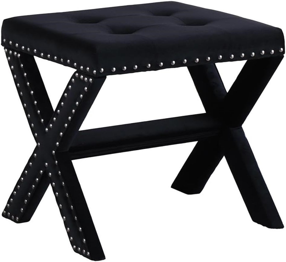 Velvet Upholstered Accent Bench with Nailhead Trim