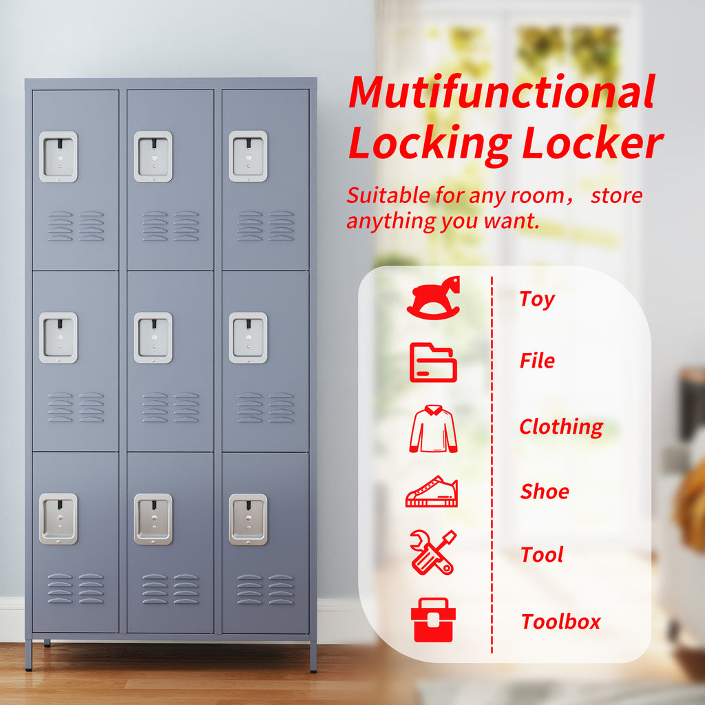 9 Door 72"H Metal Lockers With Lock