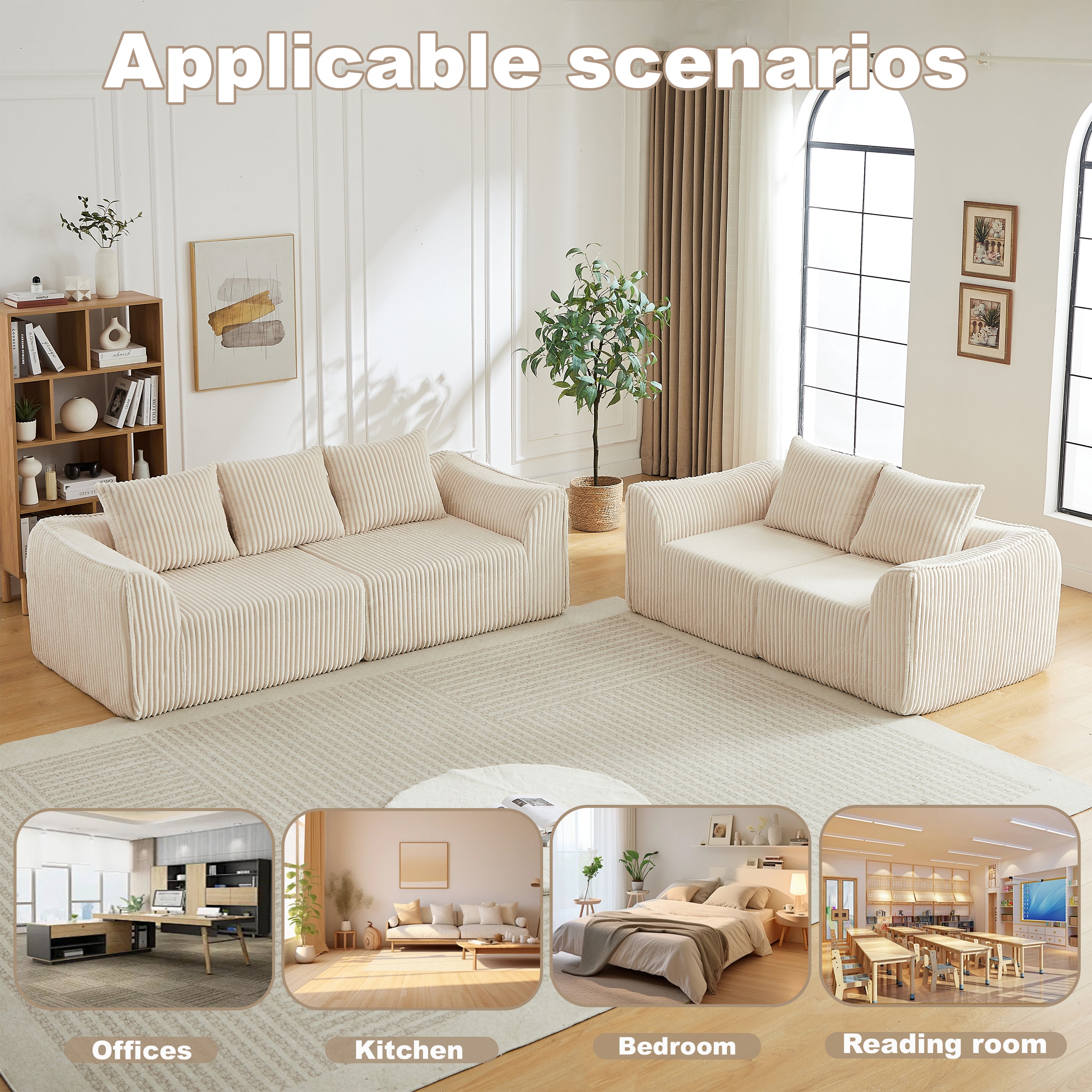 Minimalist 3+2 Seater Corduroy Sofa Set with Curved Lines