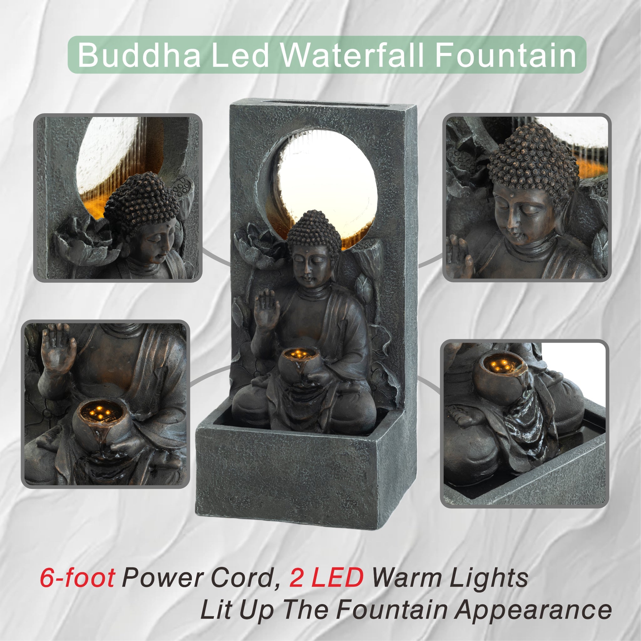 28" H Outdoor Buddha Waterfall Fountain