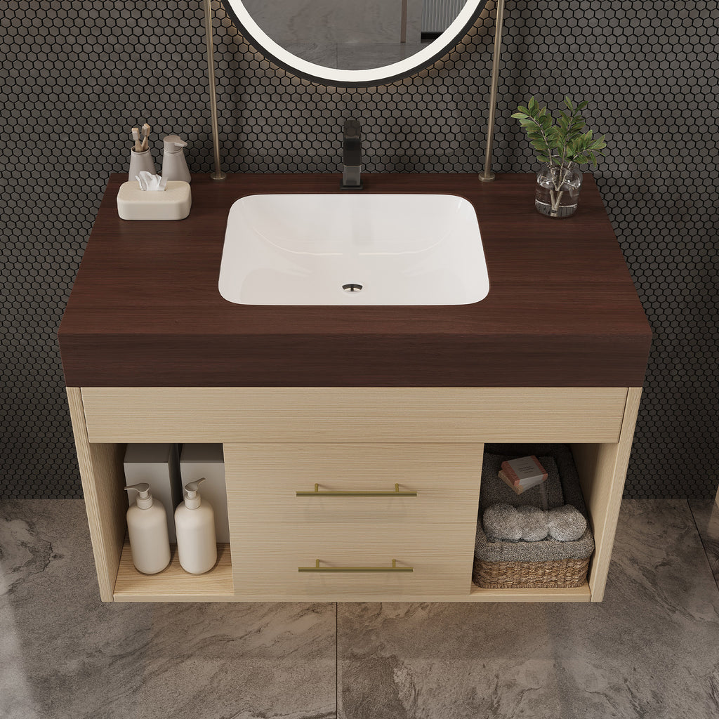 29.9" Modern Floating Bathroom Vanity with Sintered Stone Top