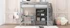 Full Size Loft Bed with L-Shaped Desk and Drawers