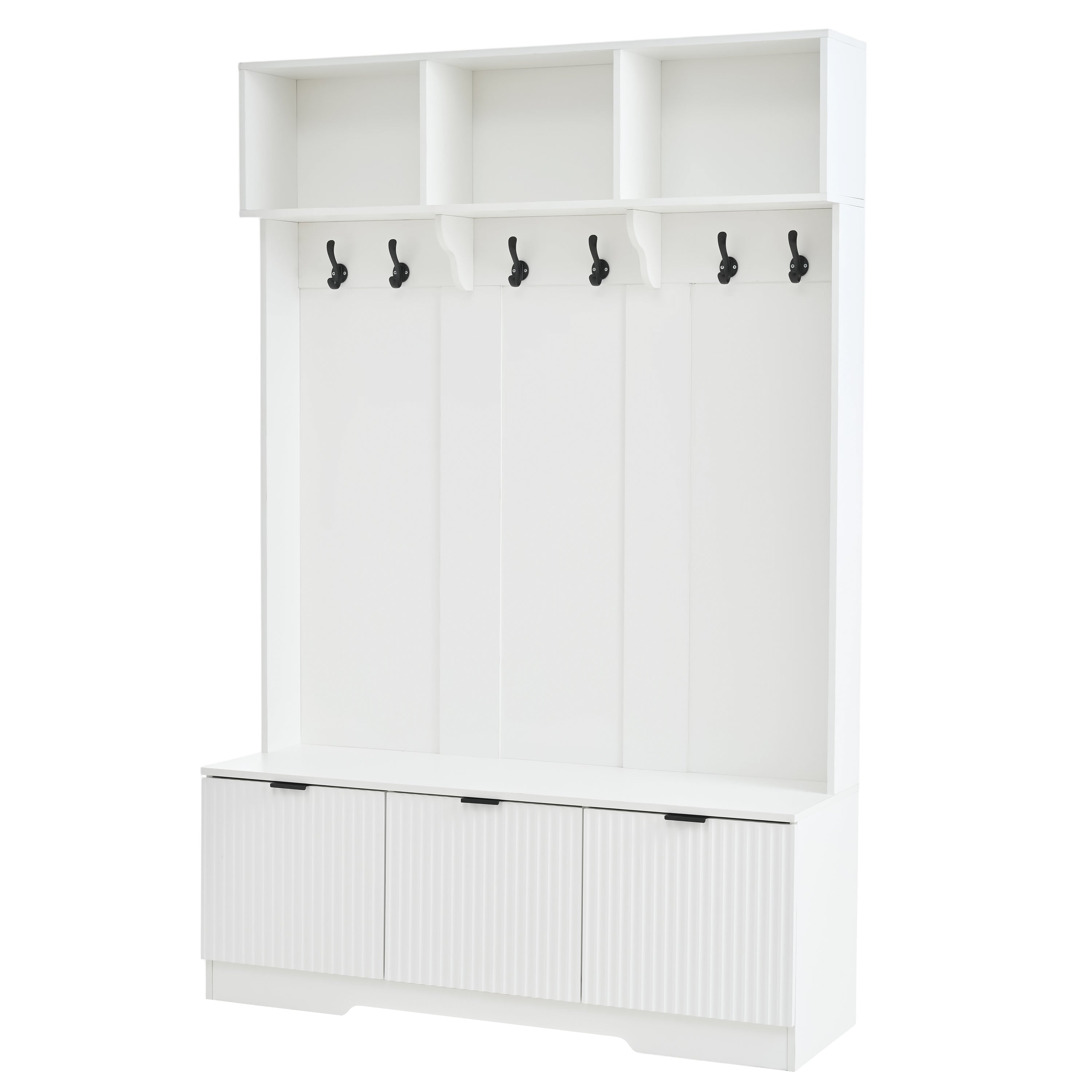 49.6" 5-in-1 Hall Tree with Bench, Shoe Storage & Open Cabinets