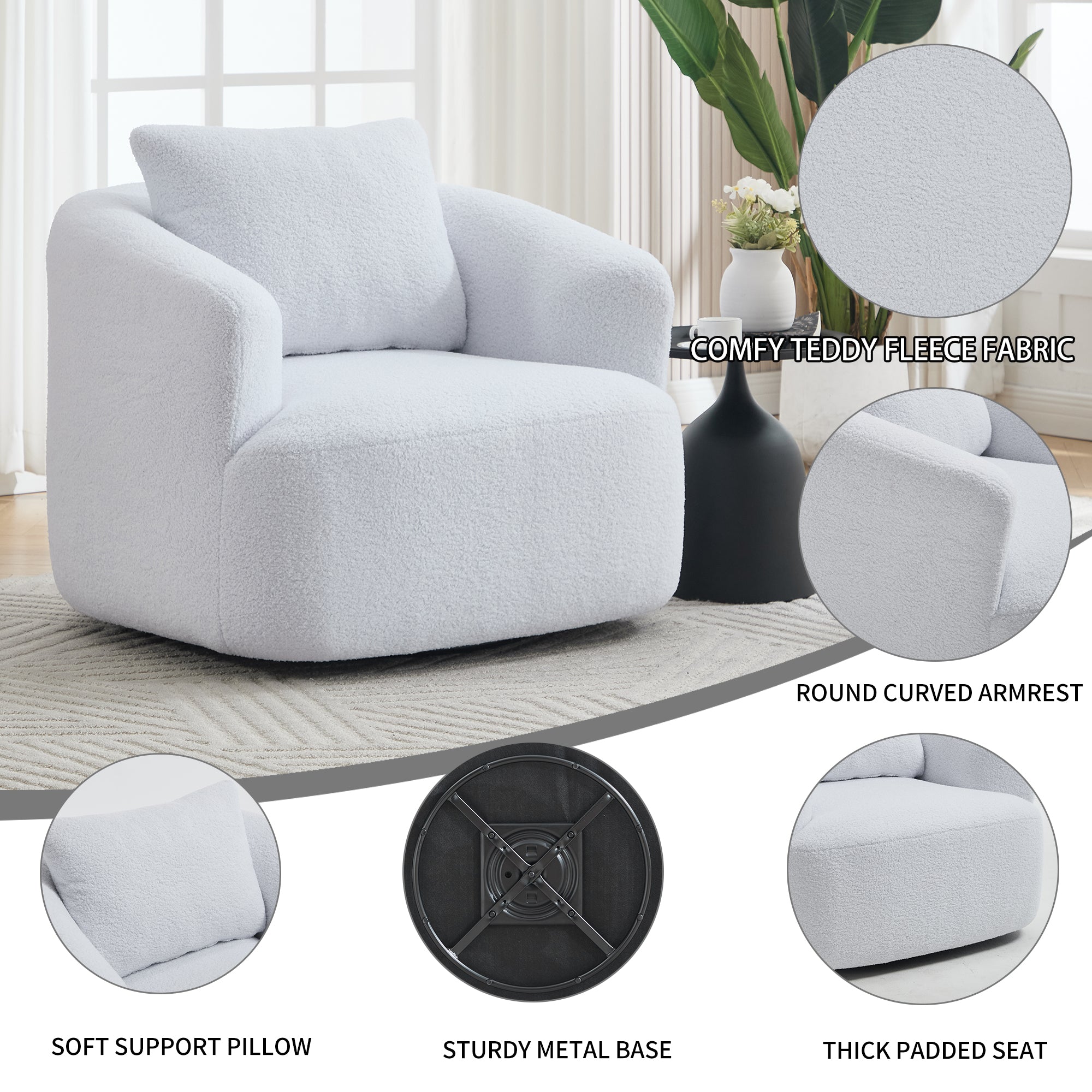 360° Swivel Round Upholstered Comfy Chair