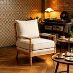 Rubber Wood Accent Chair, Upholstered Fabric Living Room Chair