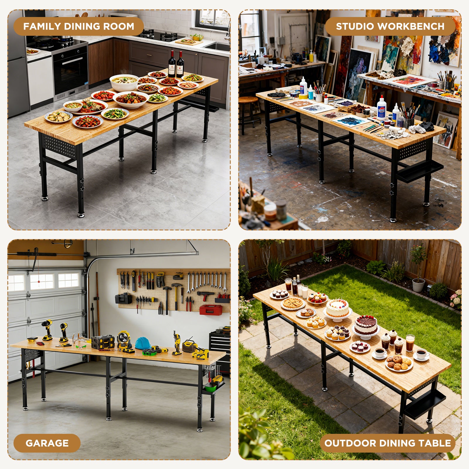96" Adjustable Workbench with Side Pegboard