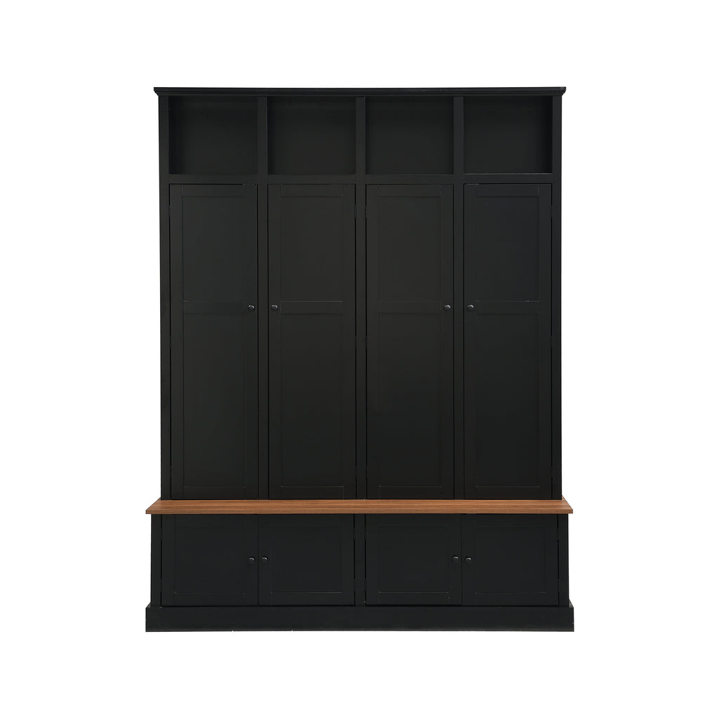 VIBE HAUS 76.7''H Farmhouse Hall Tree with Bench and Cabinet