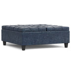 Harrison 40 Inch Wide Large Square Coffee Table Storage Ottoman in Denim