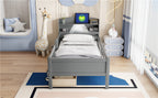 Wood Twin Size Platform Bed with Built-in LED Light