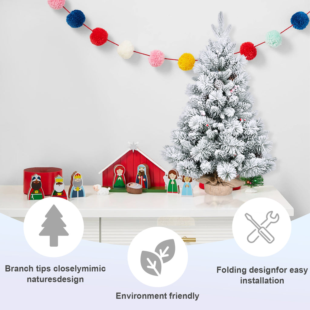 3FT Flocked Christmas Tree with Pine Cones & Berries