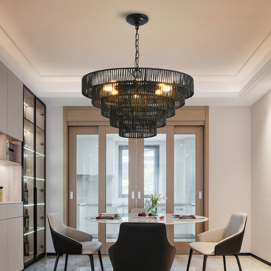24" Rustic 5-Tier Black Pendant Light Chandelier